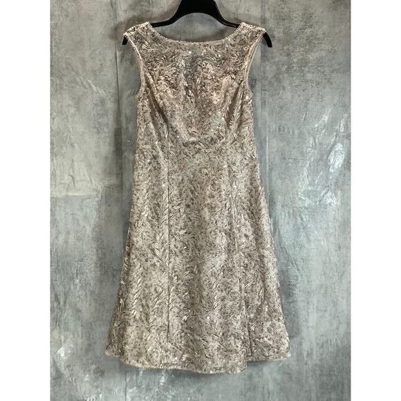 ADRIANNA PAPELL Women's Marble Embroidered Sequin Sleeveless Cocktail Dress - Picture 3 of 13